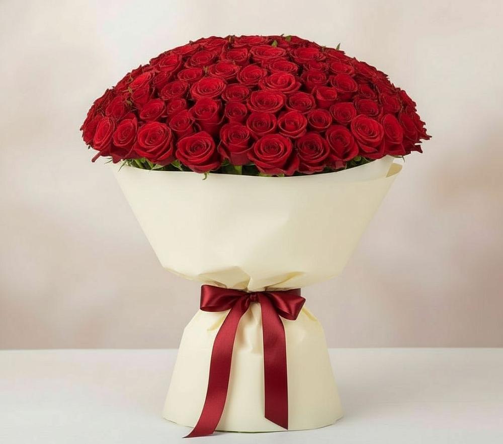 Букет 101 Красная роза Милано в Хасанье