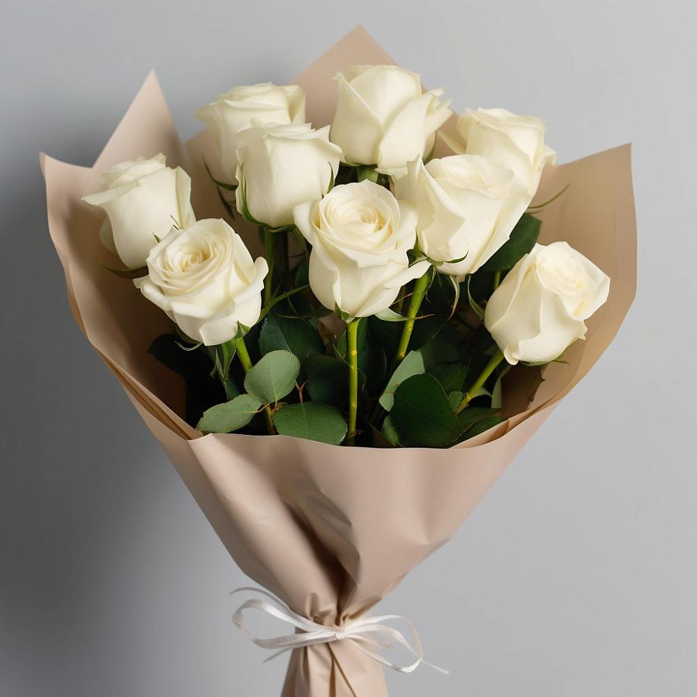 Букет 9 Белых роз Эдлесс Лав в Хасанье