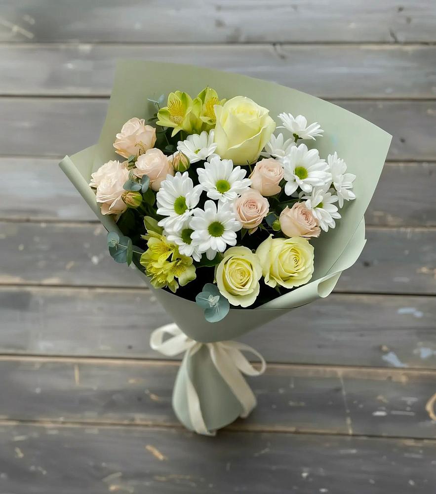 Букет цветов из: Альстромерии, Розы и Хризантемы в Хасанье