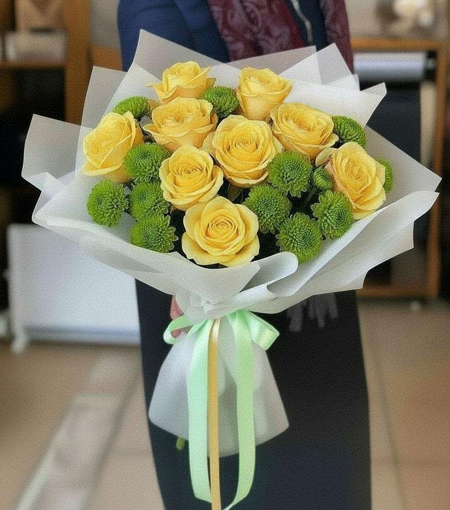 Букет цветов из: Хризантемы и Розы в Хасанье