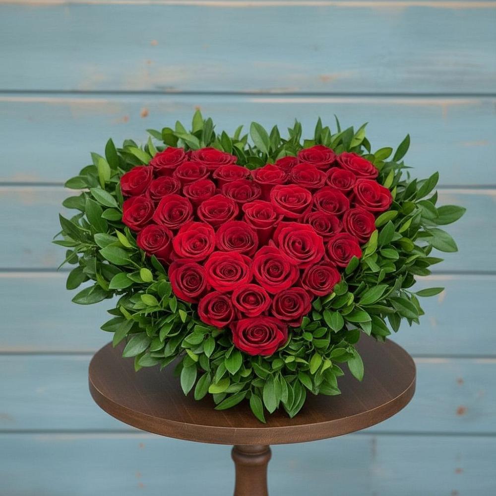 Цветочная композиция из Розы в виде сердца в Хасанье