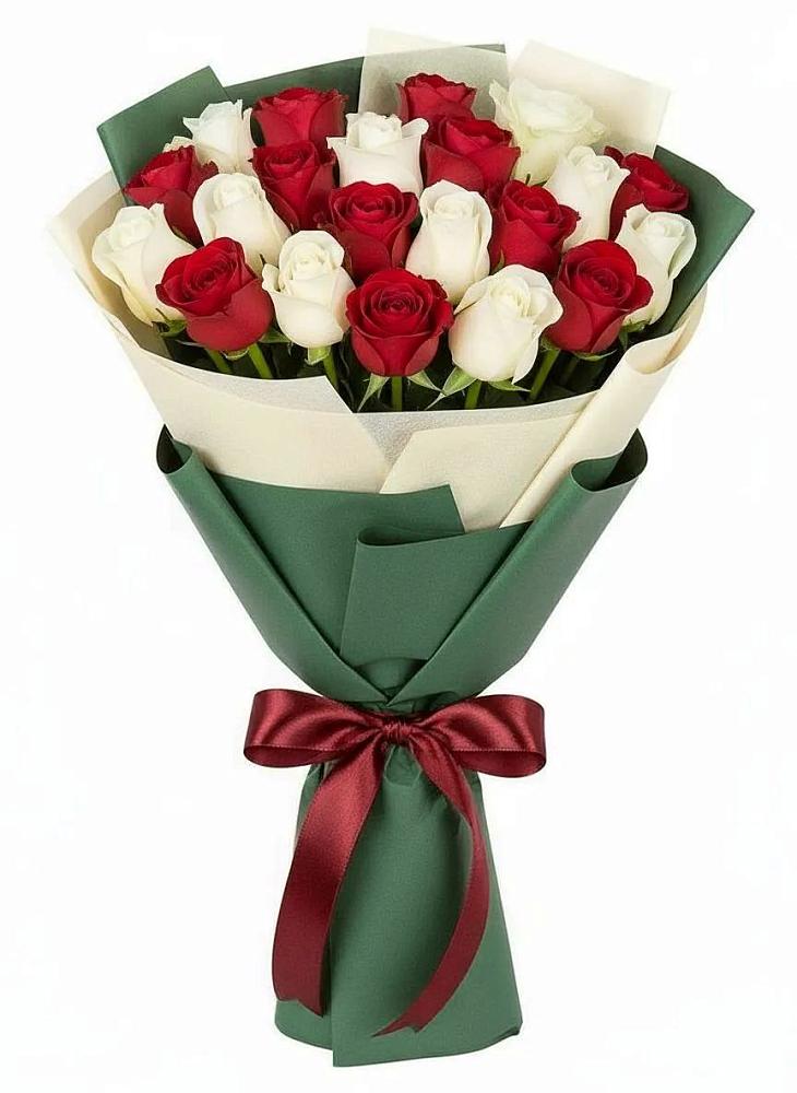 Букет Микс из красных и белых роз в Хасанье
