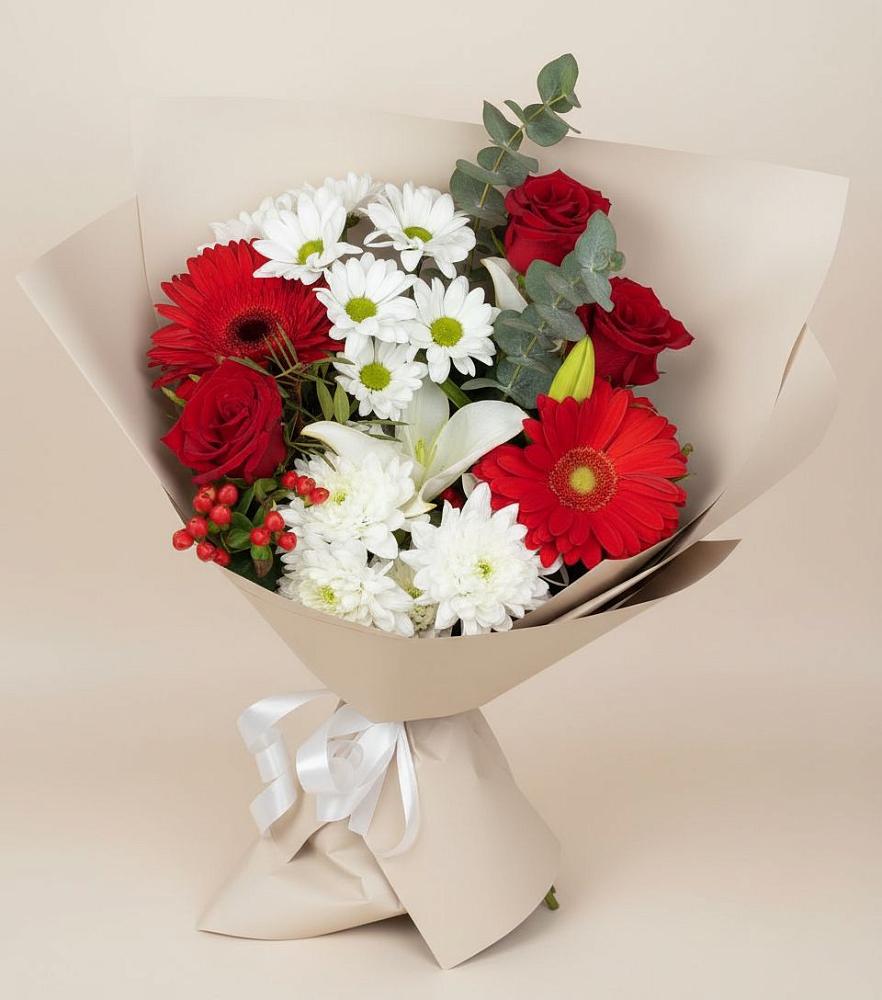 Букет цветов из: Розы, Хризантемы, Герберы и Лилии в Хасанье