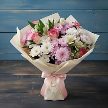 Букет цветов из:  Хризантемы, Альстромерии и Розы #REPLACE_PRED# Хасанье