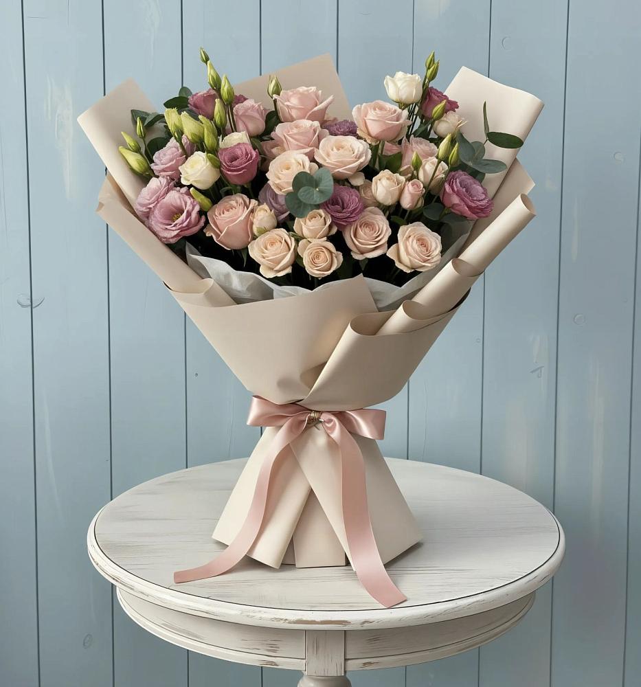 Букет цветов из: Розы и Лизиантусы в Хасанье